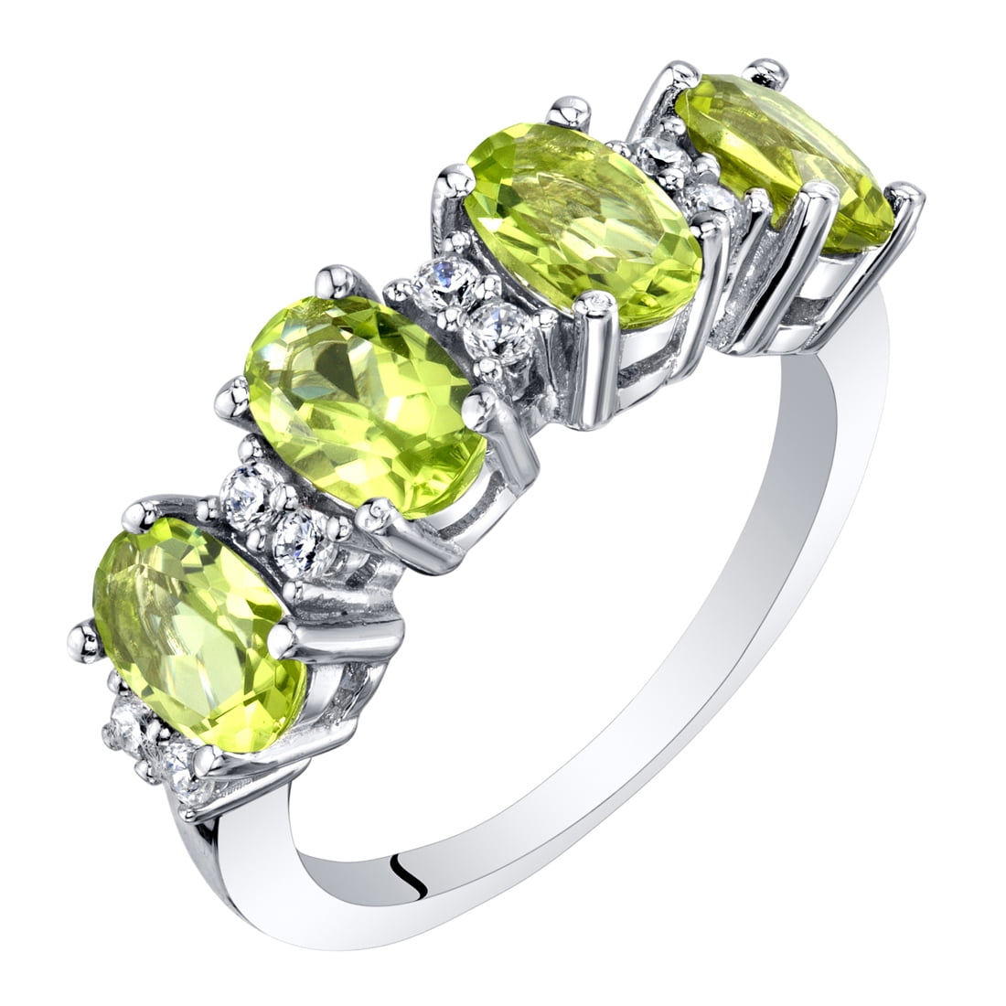 Gem Stone King 925 Sterling Silver Green Peridot 3-Stone Ring for Women 2.11 Ct Oval Gemstone Birthstone, Available in size 5, 6, 7, 8, 9