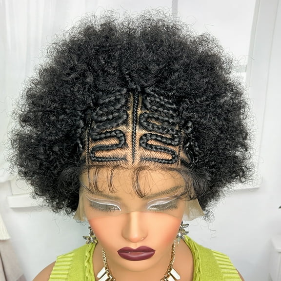 Kinky Curly Braided Lace Wigs Short Braided Wigs Synthetic Lace Front Knotless Box Braided Wigs for Women 13x6 Lace Front Braidng Hair Wig Daily Use