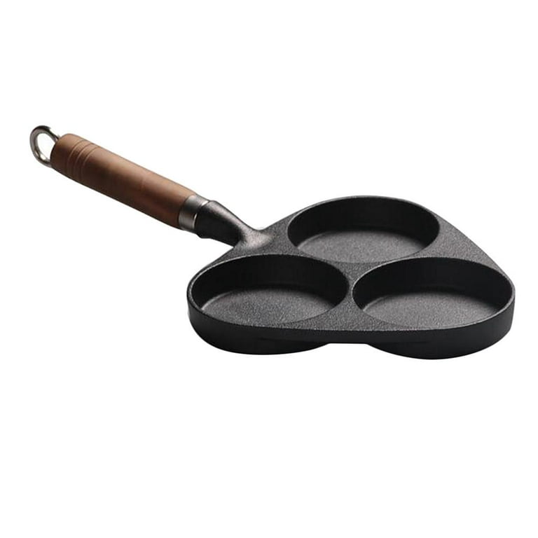 3 Holes Frying Pan Kitchen Cast Iron Pan Pancake Egg Breakfast Cook Flat Pan  
