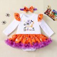 thumbnail image 2 of HCNTES My 1st Halloween Baby Girl Outfits Letter Pumpkin Print Romper Suspender Skirts Headband Socks(Style2-Khaki,3-6 Months), 2 of 5