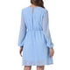 thumbnail image 3 of Vestido de fiesta de mujer Inspire Chic con escote en V, mangas largas, falda acampanada y estrellas doradas en color azul cielo, 3 of 5
