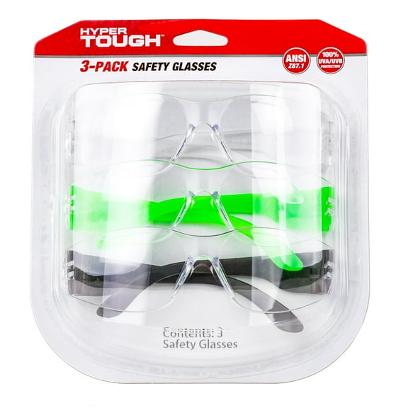 Hyper Tough 3-Pack Unisex Safety Glasses with Z87.1 Poly-Carbonate Lens