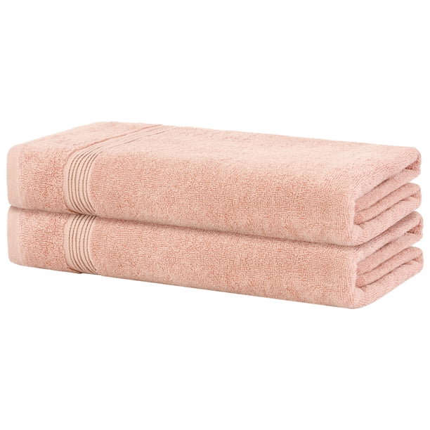 Toallas de baño suaves REGALWOVEN, juego de 2 toallas de baño ultra absorbentes con rayas, color rosa, 28" x 56"