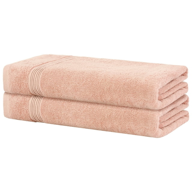 Toallas de baño suaves REGALWOVEN, juego de 2 toallas de baño ultra absorbentes con rayas, color rosa, 28" x 56"