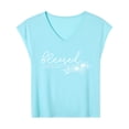 thumbnail image 4 of Christian Shirt for Women Blessed Letter Print Bible Verse Womens T Shirts, Short Sleeve V-Neck Shirts Cute Fit Summer Casual Tee Tops Dopamine Color Bright Blue 5XL, 4 of 5