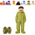 thumbnail image 3 of HaCpiu Big Mouth Monster Onesie Fun with Shoes, Mini Froggie Pajamas Funny Goofy Onesies Character Jumpsuit, Cozy Hooded Fleece Sleepwear Loungewear Theme Party Holiday Halloween Outfit, 3 of 16