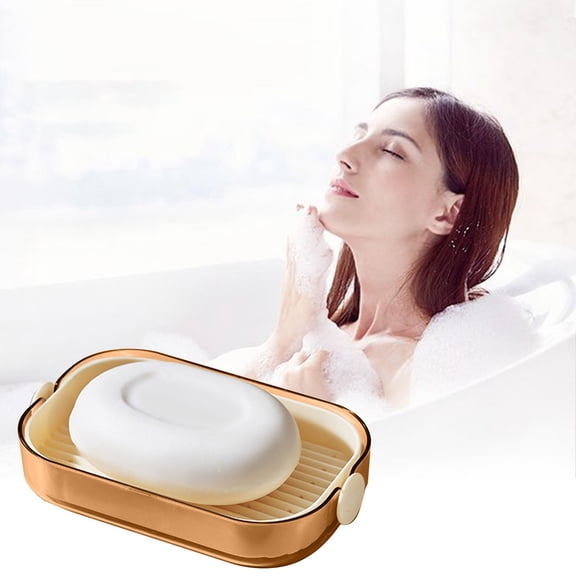 Nkmbld Draining Soap Dishes with Lid, Large Size Soap Box Drainable Soap Holders Double Layer Soap Tray for Kitchen, Bathroom, Laundry, Orange