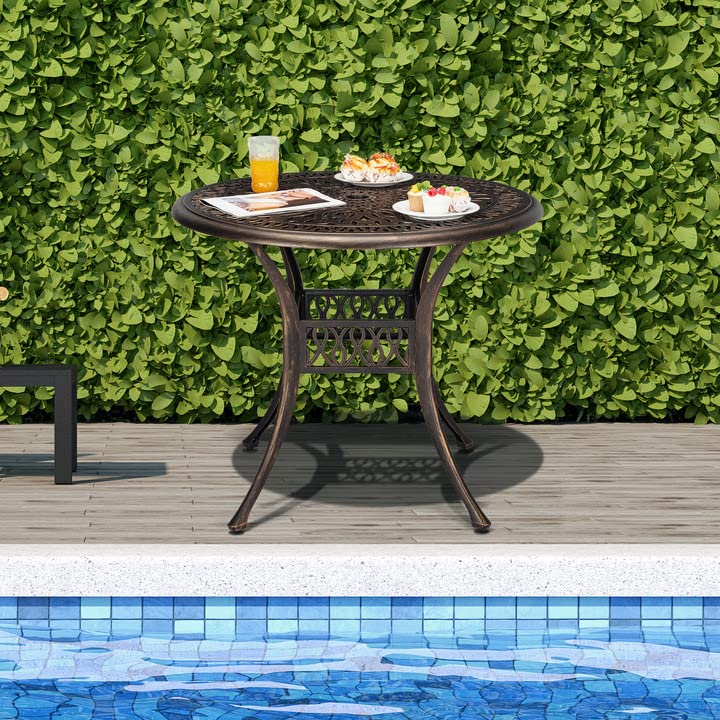CREATIVE HOBBIES 36 Inch Patio Dining Table, Bronze Cast Aluminum