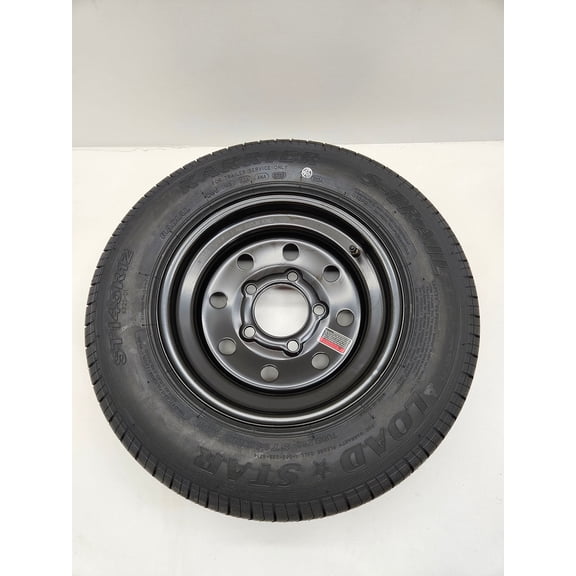Trailer Camper 12" Black 12x4JA / 5 Hole / Dexstar Wheel Rim / ST145R12 Radial Tire
