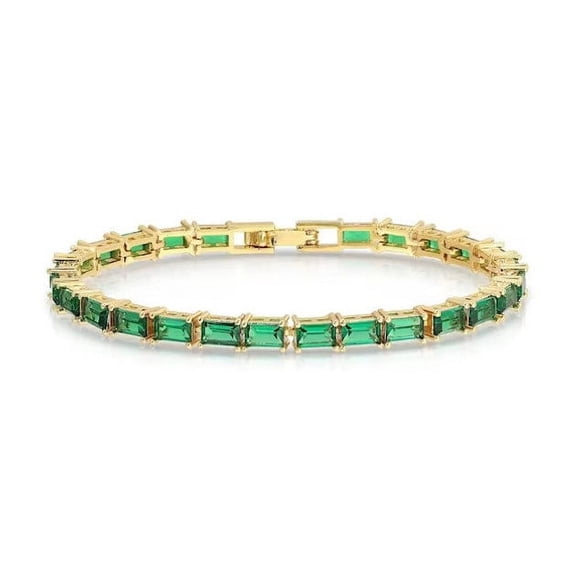 CZ Emerald Baguette Tennis Bracelet,14K Gold Plated Lab Emerald Bracelet Genuine Emerald Bracelet,Genuine Emerald Bracelet,Bracelet gift for