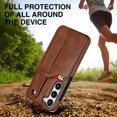 thumbnail image 5 of Design for Samsung Galaxy S23 5G Phone Case with Screen Protector Adjustable Wrist Strap Kickstand Credit Card Slot Slim Shockproof Hybrid Rugged Protective Cover for Women Men Brown, 5 of 14