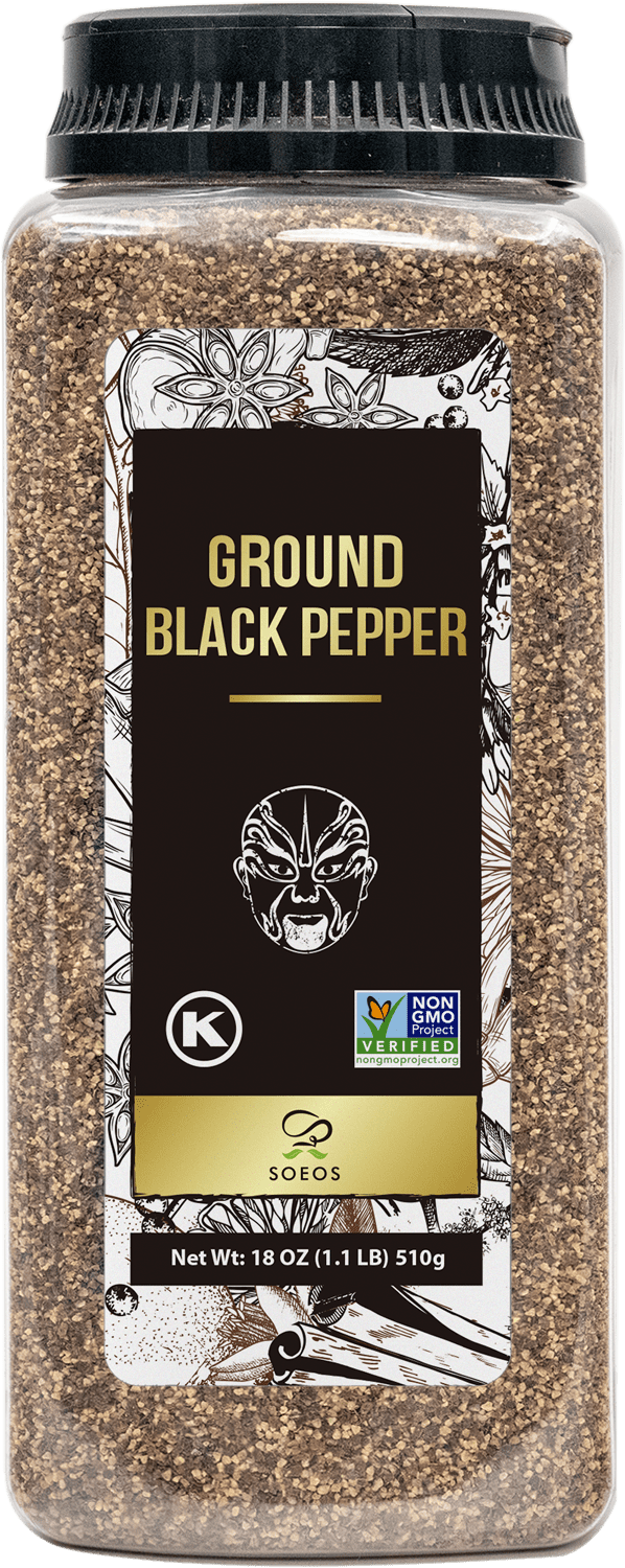 Soeos Table Ground Black Pepper 18oz, NonGMO, Kosher Certified