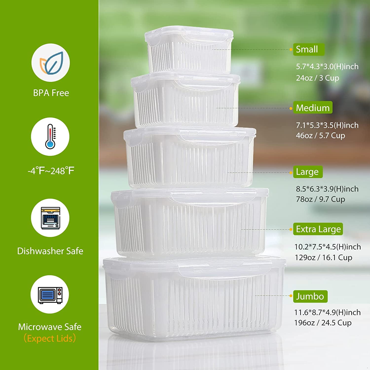  LUXEAR Fresh Container, 3PACK Produce Saver Container BPA Free  Fridge Organizer for Vegetable Fruit and Salad Partitioned Food Storage  Container with Vents Stay Fresh Containers Not Dishwashers Safe : Home 