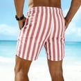 thumbnail image 4 of Garbnen Striped Linen Mens Shorts Button Mens Bermuda Shorts Color Block Breathable Travel Vacation Beach Summer Shorts for Men with Pockets L, 4 of 5