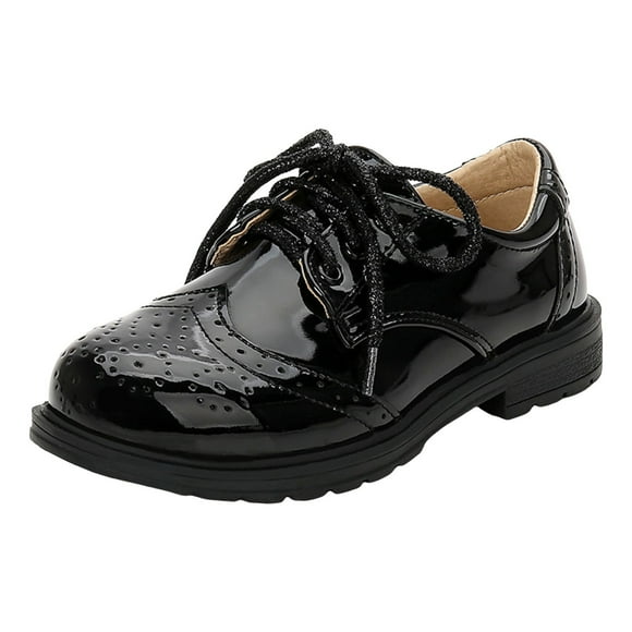Wxirdiow Boys Waterproof Warm Hiking Boots Boys' British Casual Performance Party Lace Up Heel Small Leather Shoes Shiny Leather Boots Black Size,5.5-6 Years