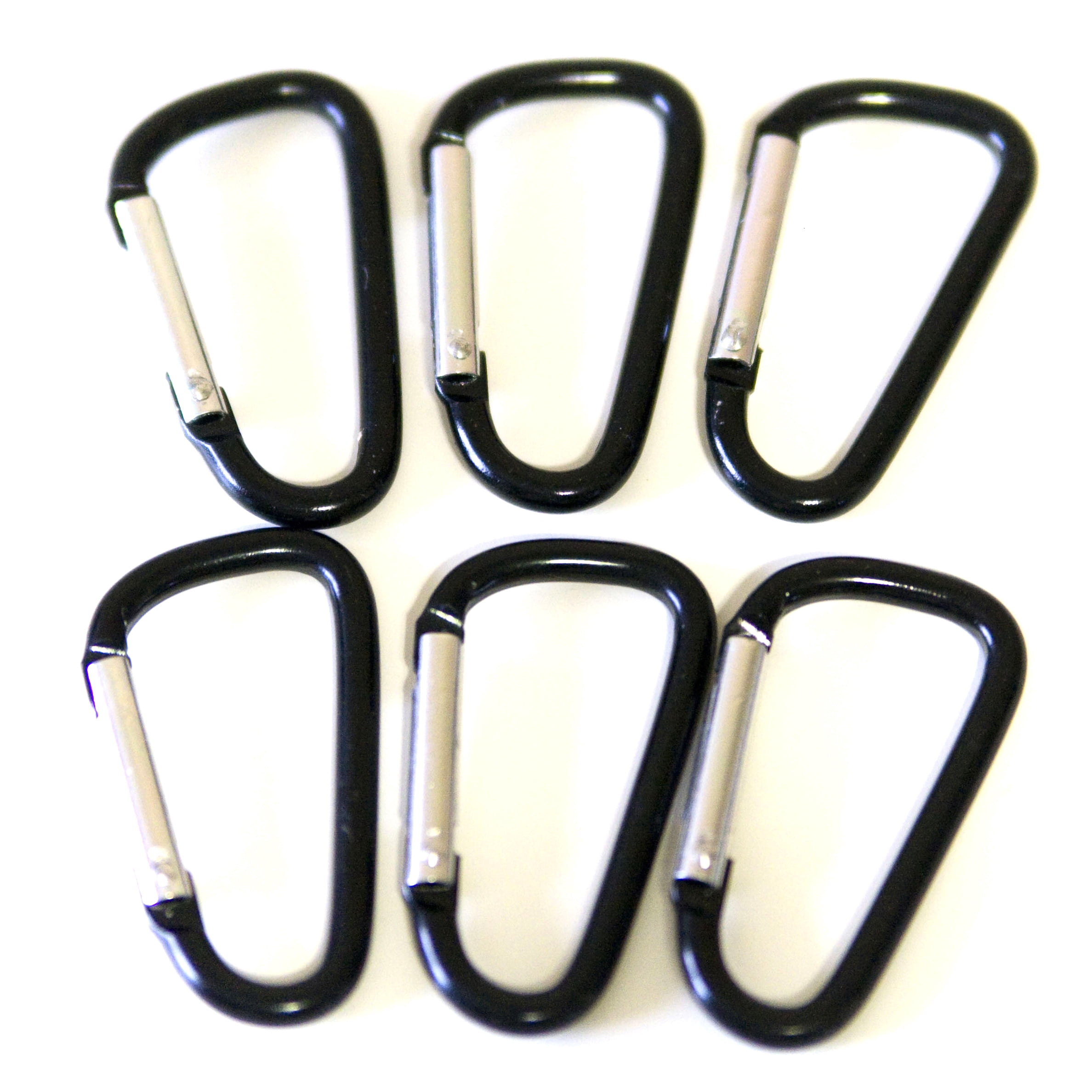 100 pcs - 1-7/8 inch Black Aluminum Carabiner D Shape Round Edge, Keychain Clip, Spring Snap Key Chain Clip Hook