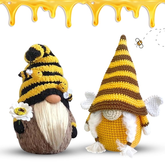 Ktlvex 2 Pack Gnomes Bumble Bee Decoration Plush Faceless Bee Gnome Ornaments for Home Tabletop Christmas Festival Party Decor