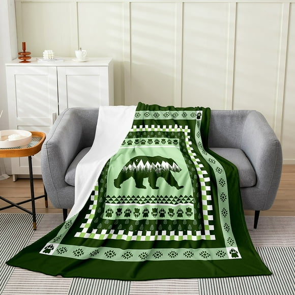 Erosebridal Rustic Cabin Lodge Fleece Blanket Throw 50x60,Bear Animal Blanket for Sofa Bed Couch,Western Rustic Farmhouse Soft Microfiber Sherpa Blanket,Jungle Woodland Flannel Blanket Soft Cozy