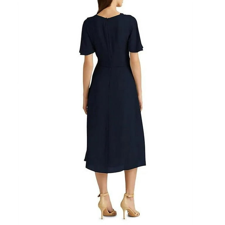 Ralph Lauren NAVY Women's Georgette Flutter-Sleeve Fit & Flare Dress, US 8  