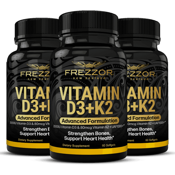 FREZZOR Vitamin D3 Supplement, Vitamin K2 and D3, Premium Bone Health Supplement, 3 Bottles, 180 Capsules