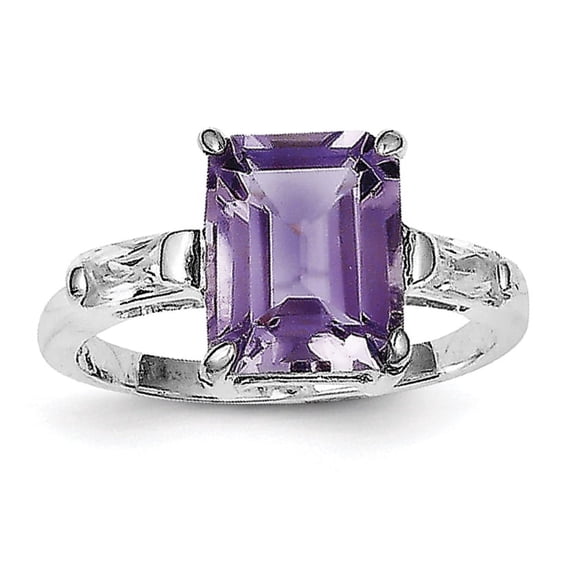 Primal Silver Sterling Silver Rhodium Amethyst and Cubic Zirconia Ring