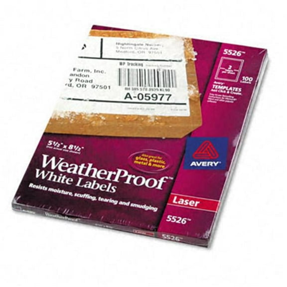 Avery White Weatherproof Laser Shipping Labels 5-1/2 x 8-1/2 100 Pack