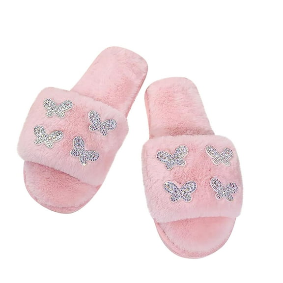 IROINNID Womens Slippers, Fuzzy Slippers Vacation Printed Open Toe Soft Soled Summer Non-Slip Slipper