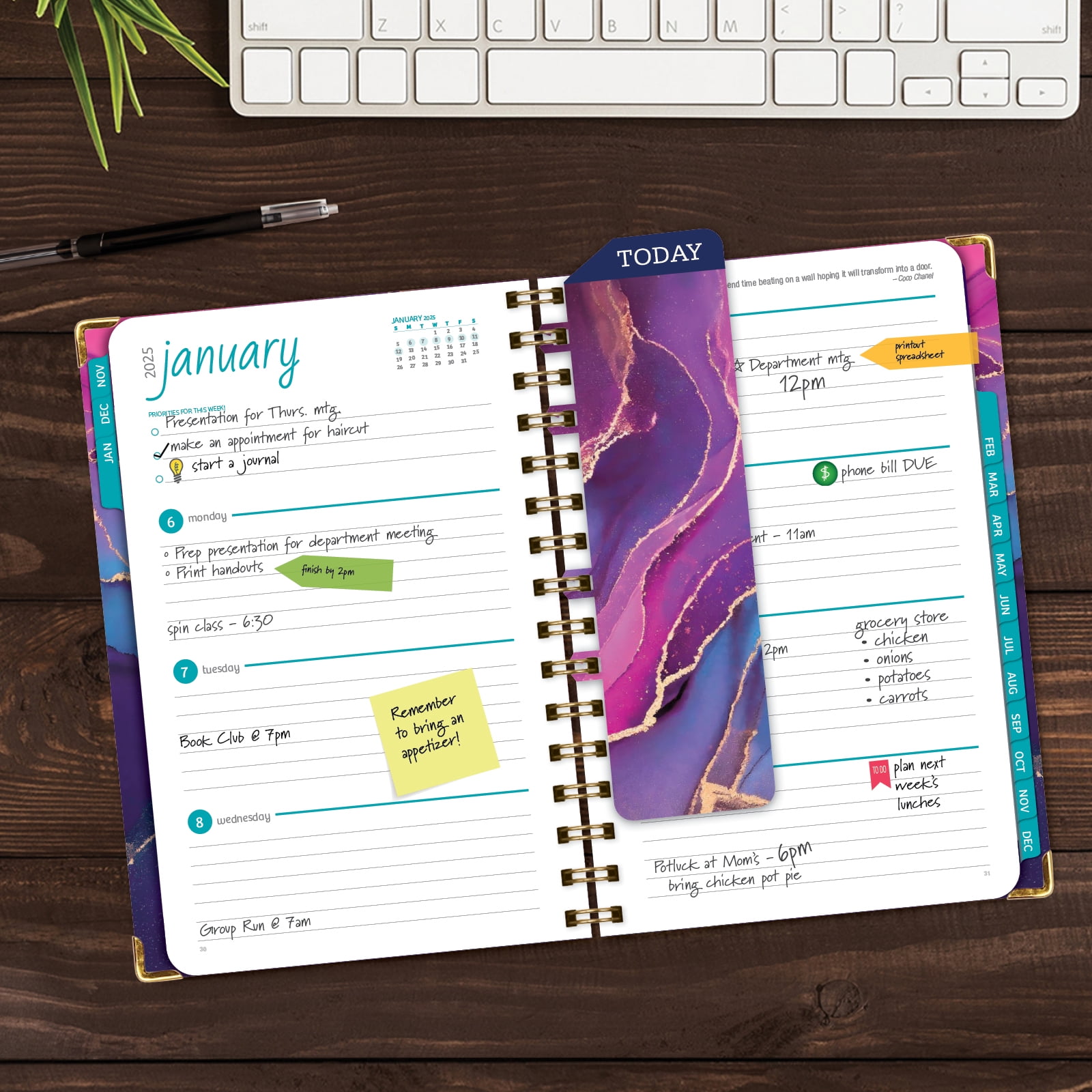 Global Printed Products Hardcover 2025 Daily, Monthly & Weekly Planner 5.5"x8", Pink Purple Marble