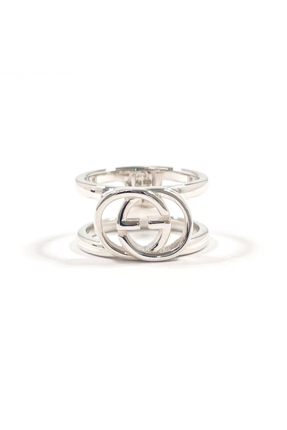 Pre-Owned GUCCI Interlocking G Wide Ring, Sterling Silver 925, Size 7, Silver, Women's