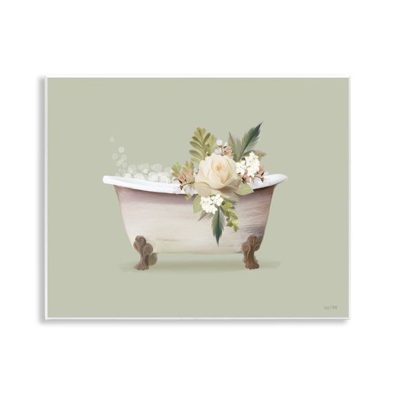 Stupell Industries Floral Rose Tub Bath & Laundry Painting Unframed Art Print Wall Art, 14 x 11