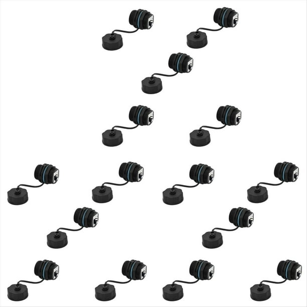 15PCS Montaje en Panel RJ45 Conector una Prueba de Agua Conector de Cable Ethernet LAN Adaptador de Doble Cabezal con Tapa Antipolvo