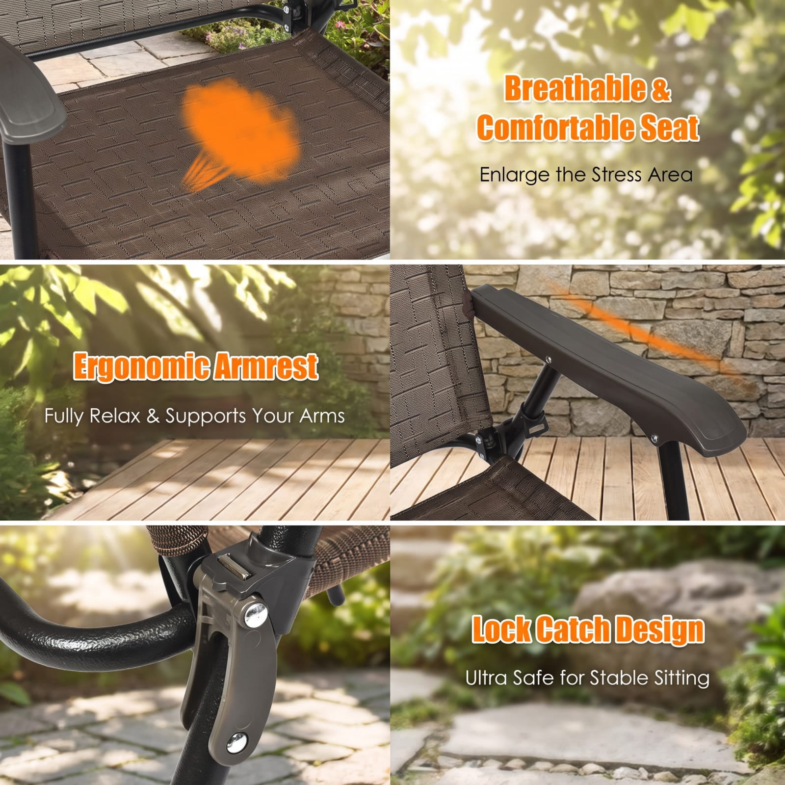 Furnibear Patio Folding Chairs Set of 4, Steel Frame, Black, 250 lbs Capacity per Chair, Weather-Resistant Outdoor Furniture