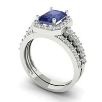 Clara Pucci 18K White Gold Emerald Cut 1.5Ct Simulated Tanzanite Engagement Ring   Matching Band - Luxury Box Included