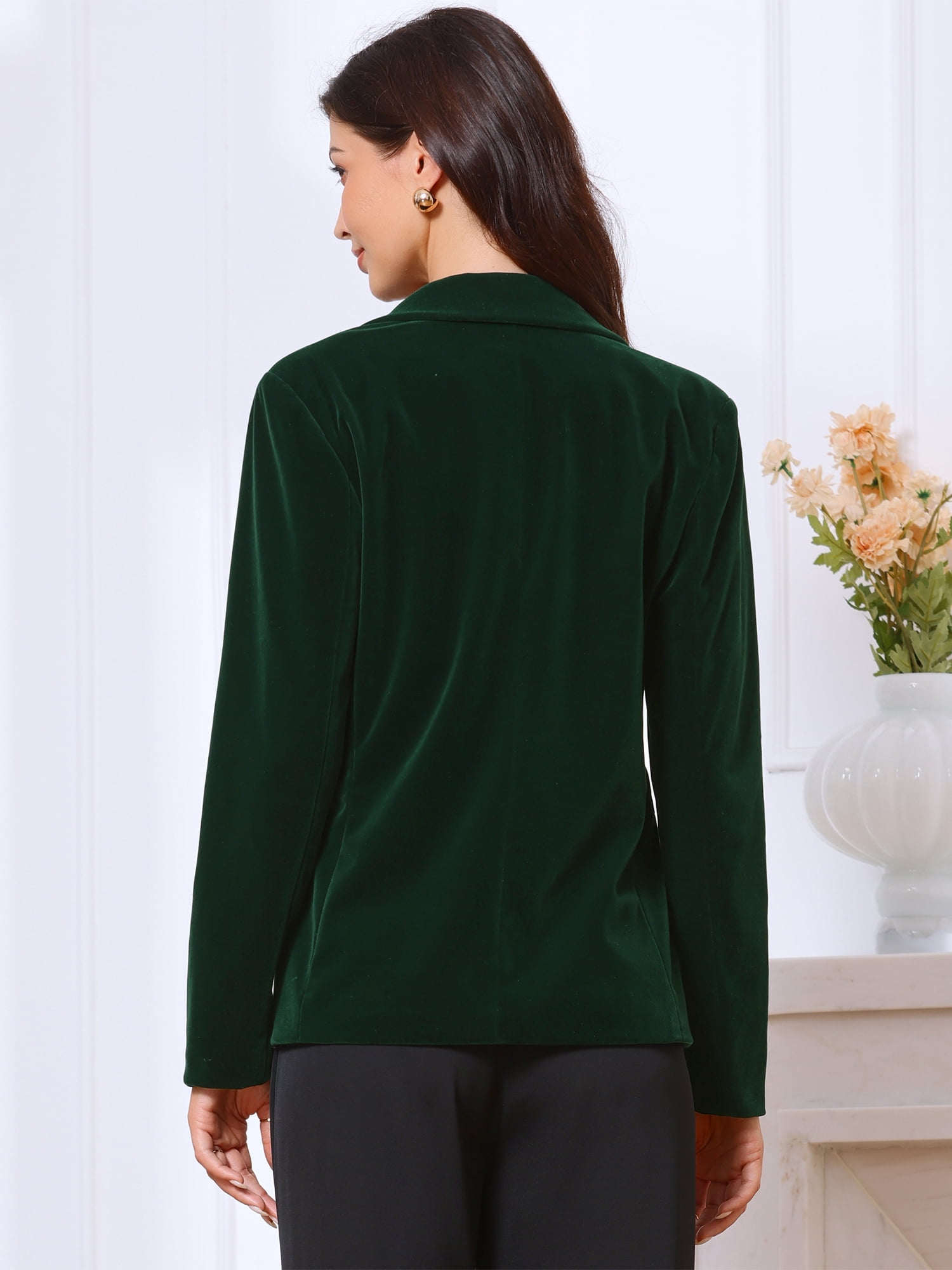 DARING DIVA Women's Long Sleeve Velvet Blazer with Notch Lapel XL Dark Green