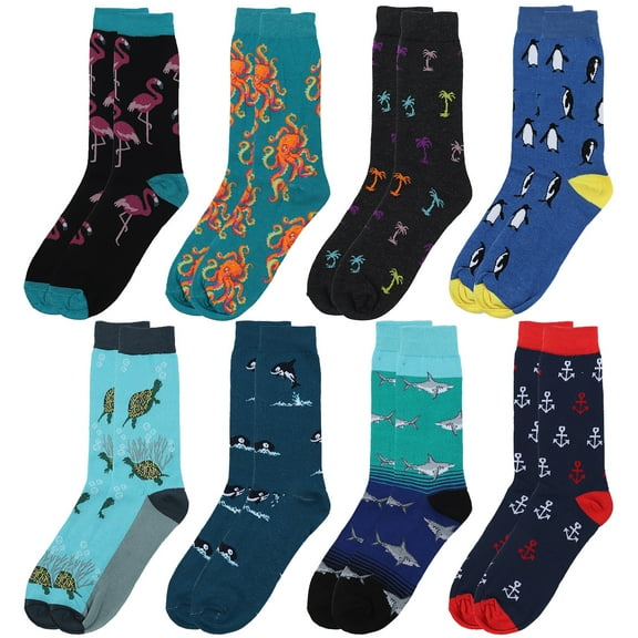 Falari 8 Pairs Men Fancy Colorful Funny Novelty Casual Dress Crew Socks