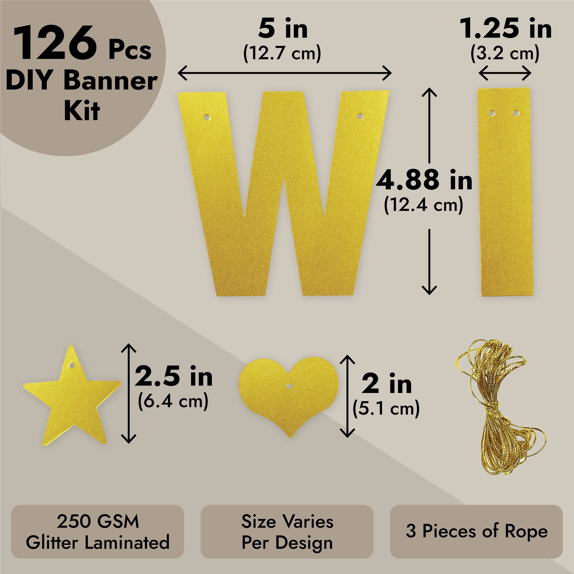 BEISHIDA Buchstaben-Banner DIY-Set – Gold-Glitzer-Buchstaben Von A-Z Zum Selbergestalten