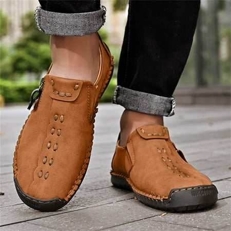 

PhoneSoap Fashion Summer And Autumn Men Leather Shoes Flat Soft Bottom Comfortable Zipper Casual Solid Color Yellow