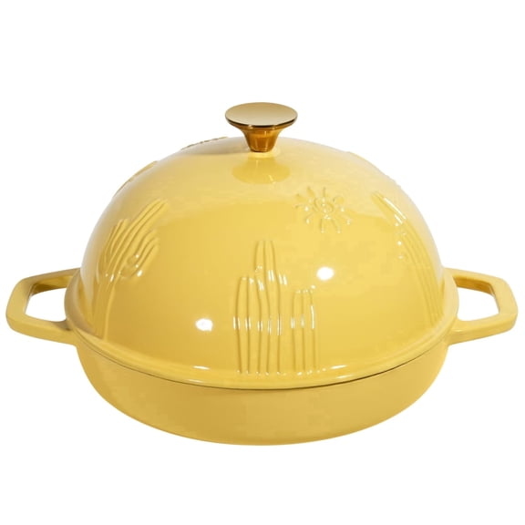 Flavehc Bread Oven Cast Iron Bread Dutch Oven with Cloche Lid for Bread Baking Yellow Enameled Cast Iron Bread Oven with Dome Lid for Sourdough