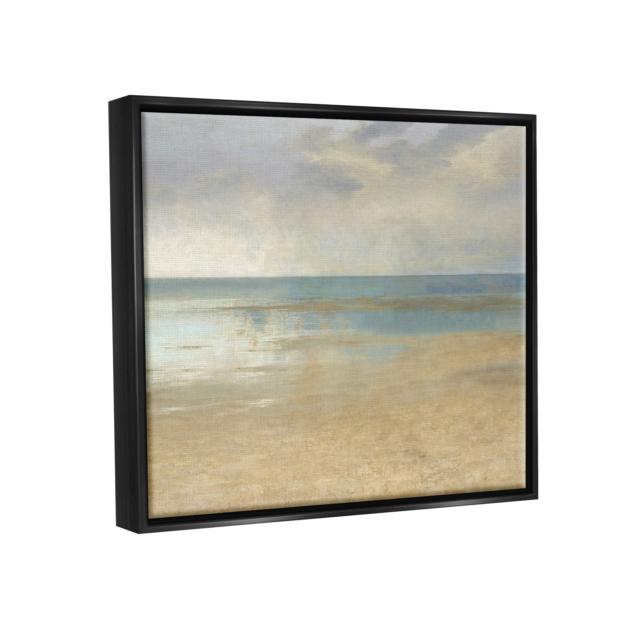 Stupell Coastal Sandy Sunlit Beach Landscape Painting Black Floater Framed Art Print Wall Art