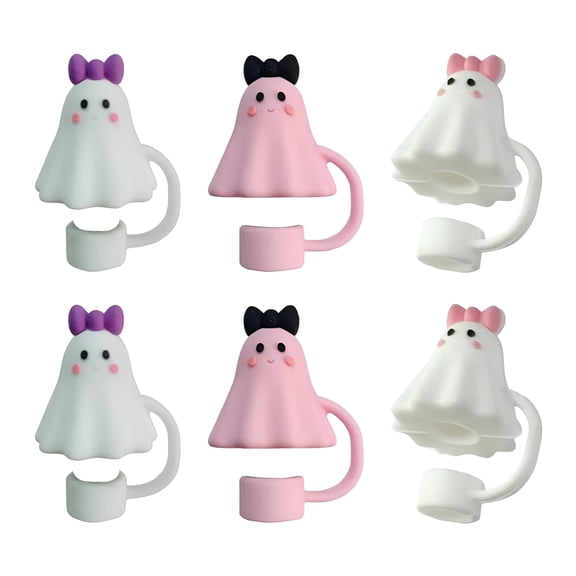 ACDANC 2026 New 6 Pcs Cute Ghost Straw Cover Caps,Silicone Reusable Drinking Straw Topper,Funny Tumbler Accessories for Halloween Gifts for Party,Home,School