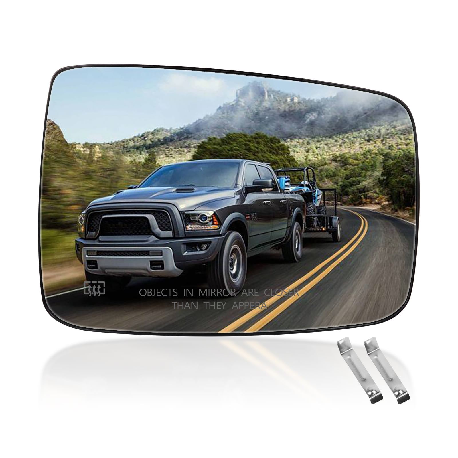 68050298AA Left Driver Side Heated Mirror Glass Replacement For 2009-2018 Dodge Ram 1500 2500 Replace 68050298AA 68079362AA Ram 1500 Side Mirror Glass With Rear Holder 