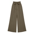 thumbnail image 4 of Lmueinov Women's Paperbag Waist Bow Tie Wide Leg Pants, Casual Hemp Polyester Blend Flowy High Waist Trousers with Pockets, S-XL, 4 of 4