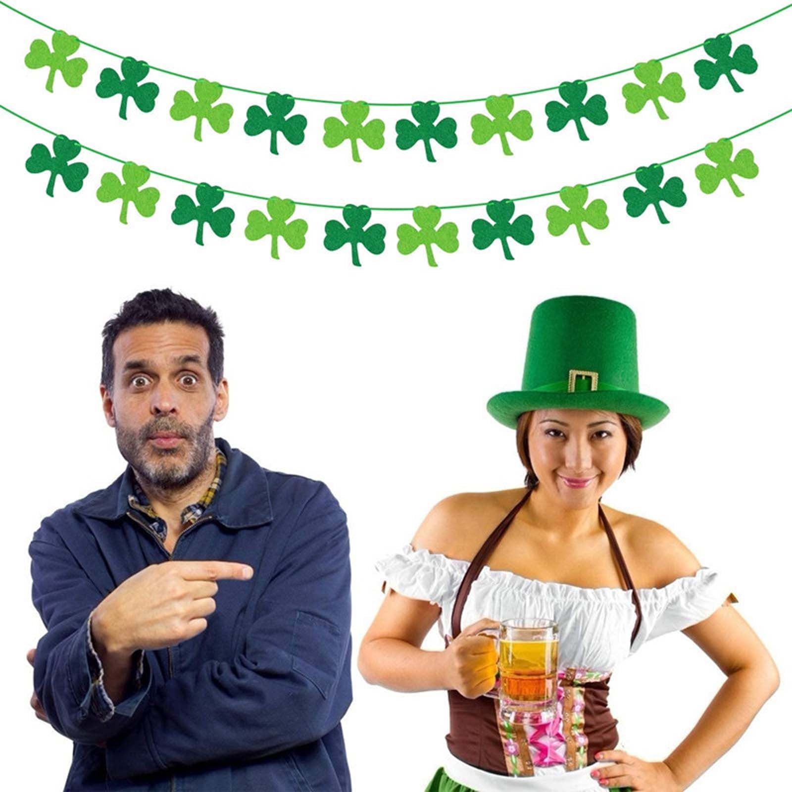 Leutsin Felt Shamrock Garland Banner - 2 Pack﻿ St Patricks Day Decorations Green Clover Easter Banner Hanging Decor Irish Party Supplies Gift for Home Office Fireplace Mantle Wall Party Favors
