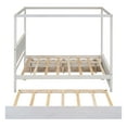thumbnail image 3 of [Luckynote] Wood Canopy Bed with Trundle Bed and two Drawers ,Full Size Canopy Platform bed With Support Slats .No Box Spring Needed, Brushed White, 3 of 9