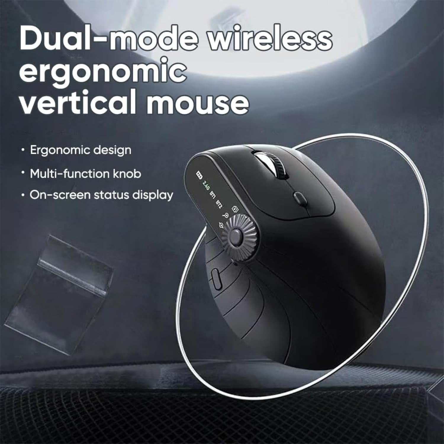 Ergonomic Triple-Connect Wireless Mouse, Vertical Ergonomic Mouse with 4 Adjustable DPI, Bluetooth Rechargeable Wireless Vertical Mouse,Tri-Mode, Screen Display, Multi-Knob, Type-C Charging (Purple)