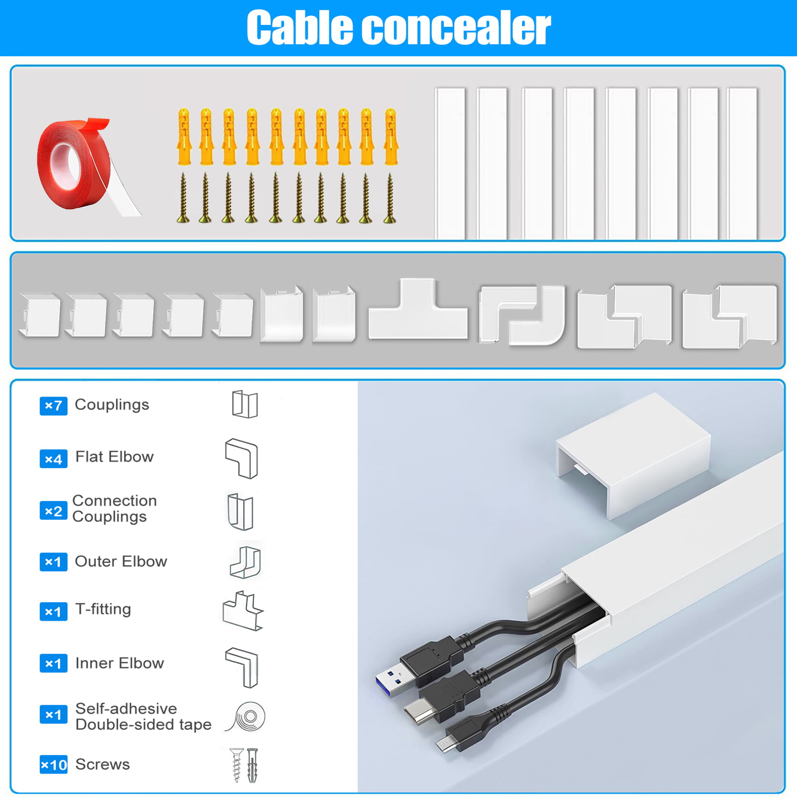 Bicmte Cable Concealer On-Wall Cord Cover Raceway Kit - Paintable Cord  Concealer System Cable Hider, Cord