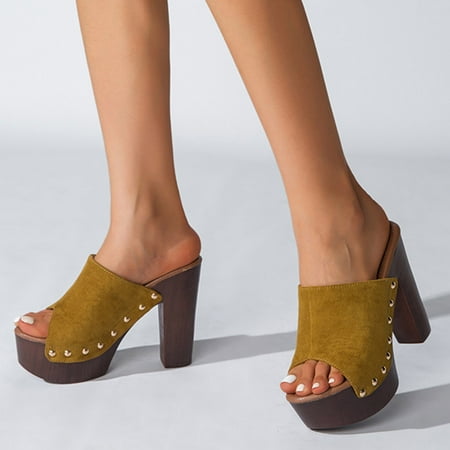 

XIAQUJ Fashion Spring and Summer Women Sandals Thick Soled Heel Super High Heel Fish Mouth Solid Color Simple Style Sandals for Women Yellow 7.5(39)
