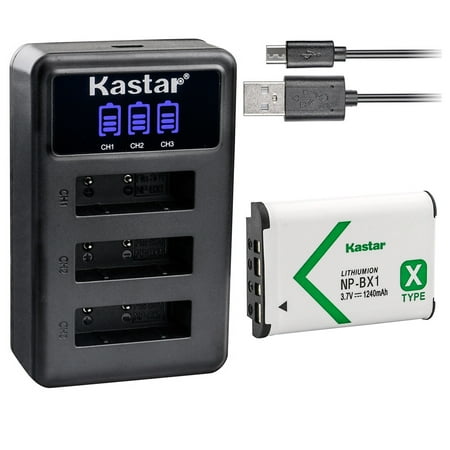 Kastar 1 Pack NP-BX1 Battery and LCD Triple USB Charger Compatible with Sony HDR-PJ240E  HDR-PJ270  HDR-PJ270E  HDR-PJ405  HDR-PJ410  HDR-PJ440  ZV-1 Vlogging Camera  ZV-1F Vlogging Camera