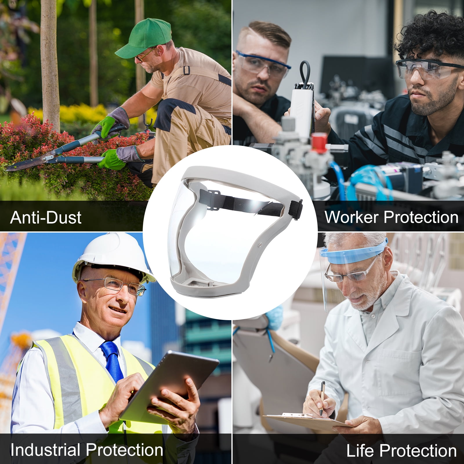 Uxcell Full Safety Face Shields, Anti Fogging Full Safety Face Protection Face Shield Grey