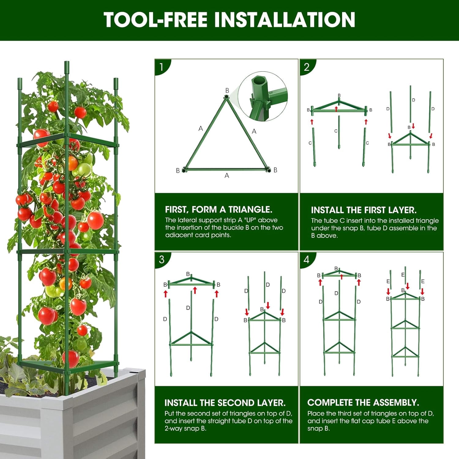 3PCS Tomato Cages for Garden, Tomato Trellis for Raised Garden Bed, 51.2" Tall Tomato Cage Plant Support for Pots, Gardening Supplies Trellis for Climbing Plants